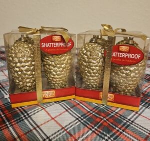 Holiday Living Gold Shatterproof Pinecone Ornaments